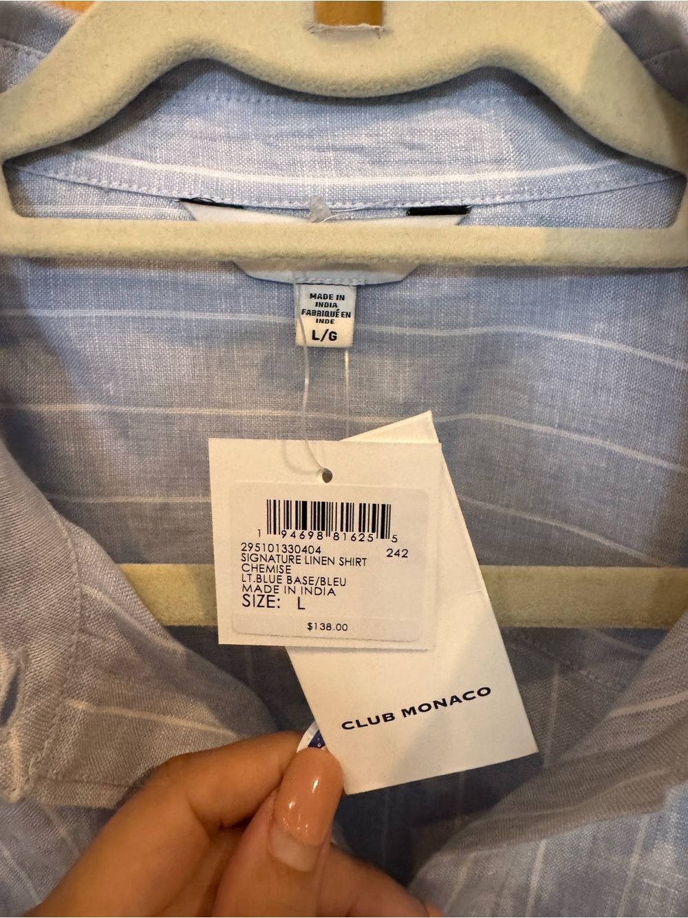 NWT Club Monaco Light Blue & white striped 100%Linen-Blend Button Shirt, size XL - Picture 6 of 6
